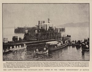 De overleden tsarevitsj, de katafalk wordt gesleept naar de Georgi Pobedonosetz in Batoum door English Photographer