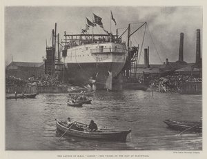 De tewaterlating van HMS Albion, het schip op de helling bij Blackwall door English Photographer