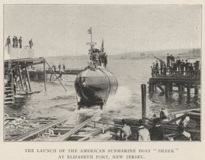 De lancering van de Amerikaanse onderzeeër Shark in Elizabeth Port, New Jersey