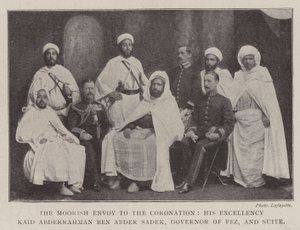 De Moorse Gezant naar de Kroning, Zijne Excellentie Kaid Abderrahman ben Abder Sadek, Gouverneur van Fez, en Suite door English Photographer