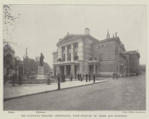 Het Nationale Theater, Christiania, met standbeelden van Ibsen en Bjornson door English Photographer