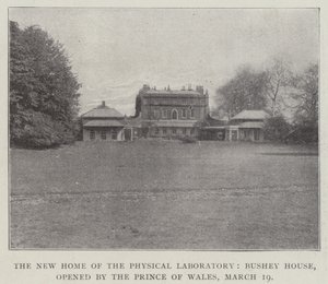 Het Nieuwe Huis van het Fysisch Laboratorium, Bushey House, geopend door de Prins van Wales, 19 maart
