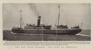 De nieuwe Ierse stoomboot The Duke of Cornwall