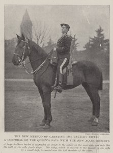 De nieuwe methode om het cavaleriegeweer te dragen, een korporaal van de Queens Bays met de nieuwe uitrusting door English Photographer