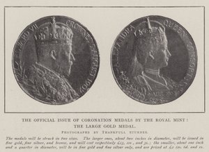 De officiële uitgifte van kroningsmedailles door de Koninklijke Munt, de grote gouden medaille door English Photographer