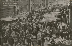 De pluimveemarkt, Petticoat Lane, zondagochtend