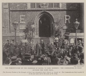 De Overhandiging van de Vrijheid van Dover aan Graaf Roberts, de Opperbevelhebber buiten het Stadhuis door English Photographer