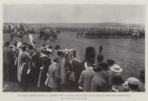 De Verjaardagsparade van de Koningin in Aldershot, de 15e Huzaren, aan het hoofd van de Cavaleriebrigade, passeren het Saluutpunt door English Photographer