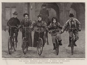 Het koninklijk huwelijk in Coburg, een groep fietsers door English Photographer