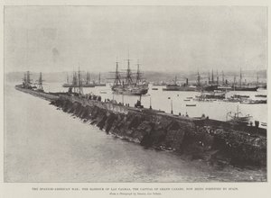 De Spaans-Amerikaanse Oorlog, de haven van Las Palmas, de hoofdstad van Gran Canaria, nu versterkt door Spanje door English Photographer