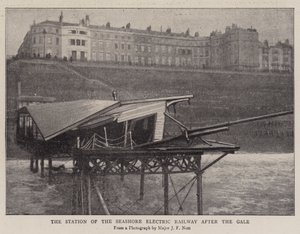 Het station van de Seashore Electric Railway na de storm