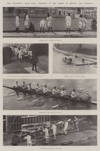 De universiteitsbootrace, oefening van de bemanningen bij Henley en Cookham door English Photographer