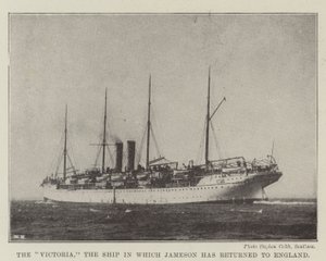 De Victoria, het schip waarmee Jameson naar Engeland is teruggekeerd