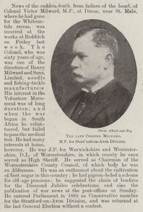 De overleden Kolonel Milward, MP voor de Stratford-on-Avon Divisie door English Photographer