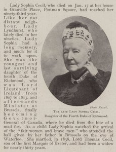 De overleden Lady Sophia Cecil, dochter van de vierde hertog van Richmond