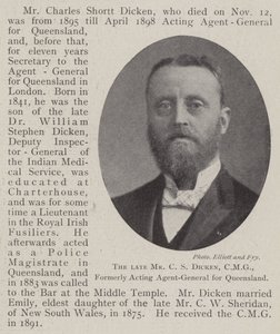 De overleden Mr C S Dicken, CMG, Voormalig Waarnemend Agent-Generaal voor Queensland door English Photographer