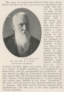 De overleden Mr E J Eyre, ex-gouverneur van Jamaica door English Photographer