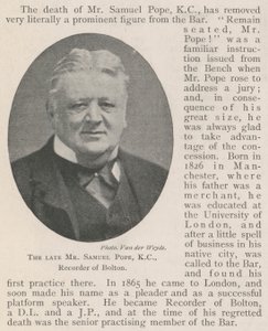 De Wijlen Meneer Samuel Pope, KC, Recorder van Bolton door English Photographer