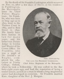 De overleden Sir Franklin Lushington, Hoofdpolitiemagistraat van de Metropool door English Photographer