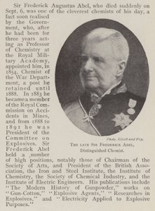 De overleden Sir Frederick Abel, vooraanstaand chemicus