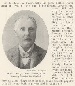De overleden Sir J Talbot Power, baronet, voormalig lid voor Wexford door English Photographer