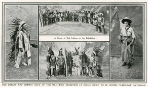 De opening van de Golden West-tentoonstelling in Earls Court: Rode Indianen en cowgirl meisjes door English Photographer