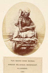 Tun Sookh Doss Bairago, Hindoe religieuze bedelaar, Allahabad, uit The People of India, door J. Forbes Watson, uitgegeven 1868 door English Photographer