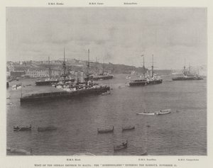 Bezoek van de Duitse keizer aan Malta, de Hohenzollern die de haven binnenkomt, 15 november 1898 door English Photographer