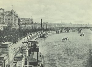 Waterloo Bridge, Victoria Embankment, Westminster: noordwaarts vanaf Hungerford Bridge, 1895