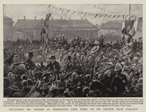 De verwelkoming van Mr Rhodes in Woodstock, Kaapstad, bij zijn terugkeer uit Engeland