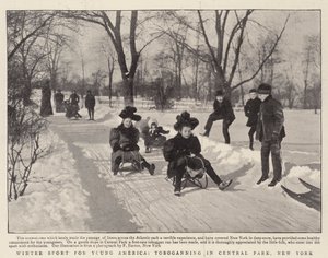 Wintersport voor jonge Amerikanen, rodelen in Central Park, New York door English Photographer