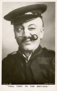 Vrouw in een uniform en een snor