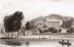 19e-eeuws uitzicht op Beaumont Lodge, Old Windsor, Berkshire, Engeland. Verkocht in 1854 aan de Sociëteit van Jezus en hernoemd tot Beaumont College, een jezuïetenschool. Uit Churton