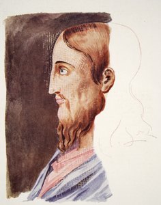 2e-eeuws portret van Christus uit de Romeinse catacomben, tekening toegeschreven aan T. Heaphy, gereproduceerd in The Outline of History: being a plain history of life and mankind door H.G. Wells, Londen