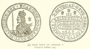 £3 gouden muntstuk van Charles I door English School