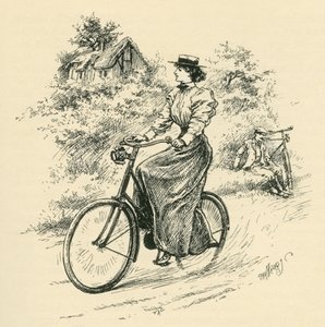 Een vrouwelijke fietser uit de 19e eeuw. Uit The Strand Magazine gepubliceerd in 1897.