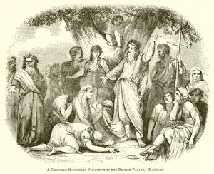 Een christelijke missionaris die predikt tot de Britse heidenen door English School