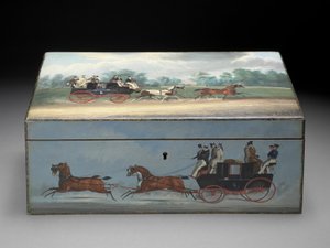 Een sigarendoos beschilderd met scènes uit Taglioni-prenten, ca. 1840 door English School
