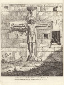 Een kruisbeeld aan de buitenmuur van het zuidelijke dwarsschip van de kerk van Rumsey