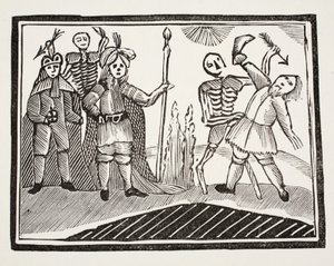 Een dialoog tussen een blinde man en de dood, illustratie uit Chap-books of the Eighteenth Century door John Ashton, uitgegeven 1882