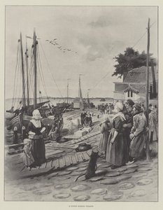 Een Nederlands vissersdorp (litho) door English School