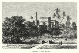 Een tuin in het oude Egypte (gravure)