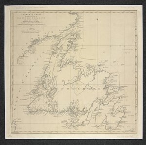 Algemene kaart van het eiland Newfoundland met de rotsen en dieptes, getekend uit onderzoeken door James Cook en Michael Lane