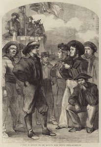 Een groep rekruten voor de marine reserve van Hare Majesteit (gravure) door English School