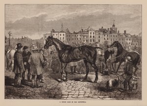 Een paardenverkoop in Old Smithfield (gravure) door English School