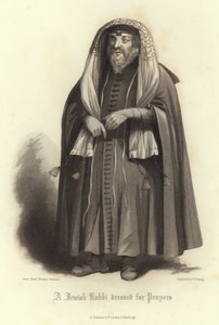 Een Joodse Rabbi gekleed voor gebeden
