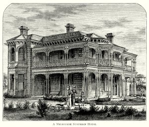 Een voorstedelijk huis in Melbourne (gravure)