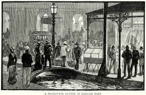 Een goot in Melbourne vroeger (gravure) door English School
