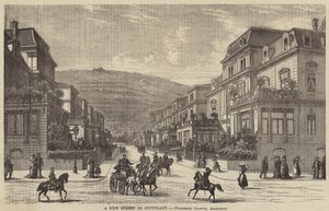 Een nieuwe straat in Stuttgart (gravure) door English School
