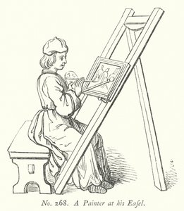Een schilder aan zijn ezel (gravure) door English School